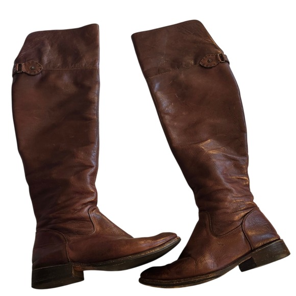 Frye Brown Over the Knee Foldover Leather Riding Equestrian Western Boots 7.5B - Picture 1 of 10